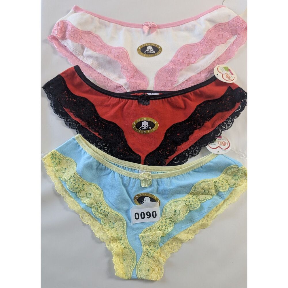 Womens Bikini Panties Lot 3 Medium Cotton Lace Underwear Multicolor Set